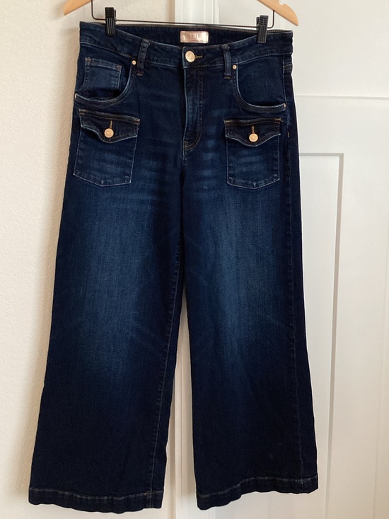 Kut from the Kloth Denim - KUT From the Kloth Wide Leg Meg Jean High Rise Button Patch Pocket 8 Dark Rinse